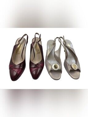 Vintage Shoe Lot Salvatore Ferragamo 7.5B Ingledew's 7.5M Slingbacks